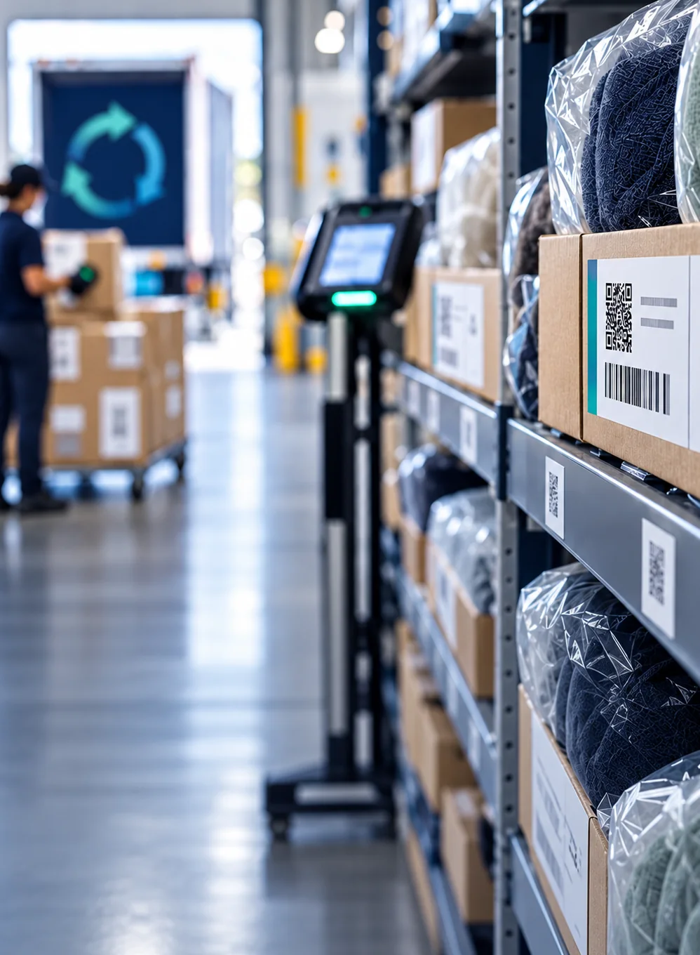 QR-labelled stock and a scanning station in an Artus warehouse