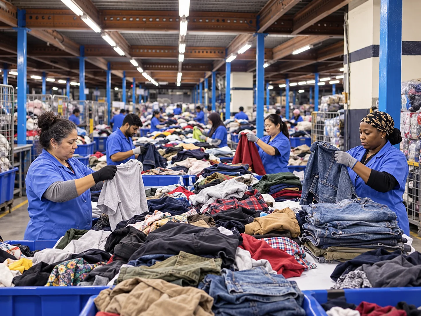 Artus team sorting and grading textiles